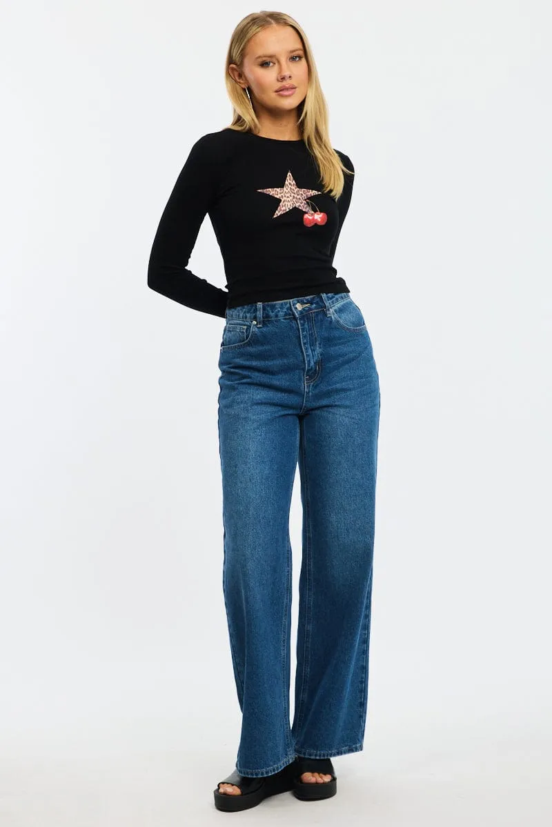Sporty and Stylish ReinforcedShoulderPanels Black Graphic Tee Long Sleeve