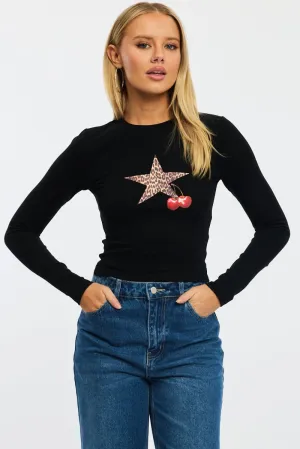 Summer Wardrobe Layered Comfort Black Graphic Tee Long Sleeve