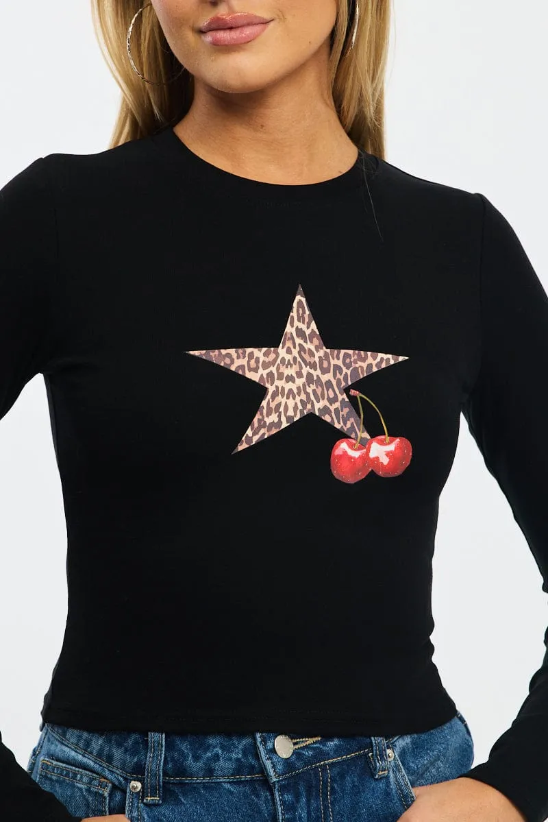 StretchFabric Essential Layer Black Graphic Tee Long Sleeve