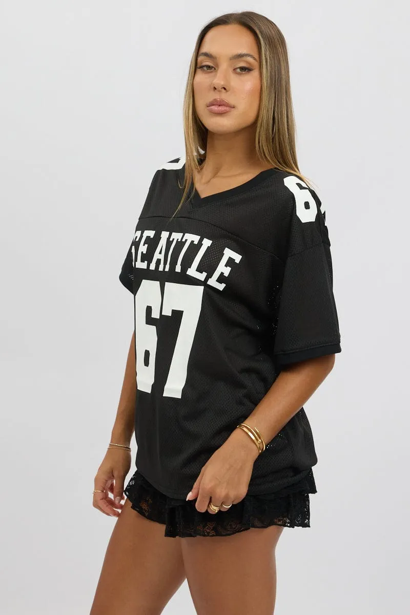 Black Sport Tee V Neck Short Sleeve Fun Style Simple Fashion