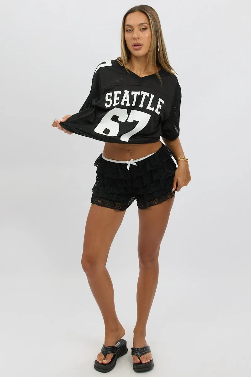Stylish Everyday Wear Flexible Wear Black Sport Tee V Neck Short Sleeve