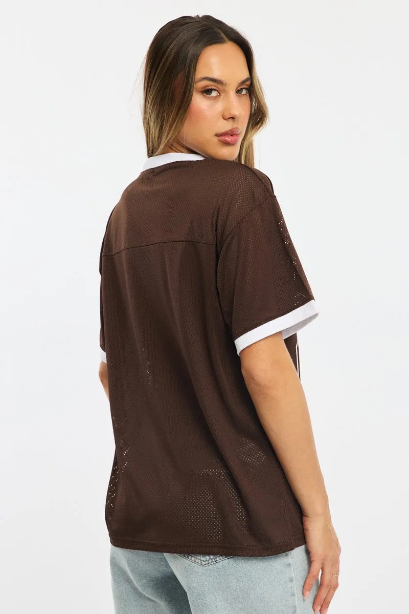 Brown Sport Tee Short Sleeve Layered Look Wear