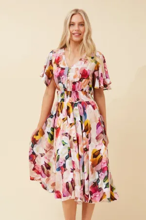 Adjustable Waistband SANDY ABSTRACT PRINT MIDI DRESS