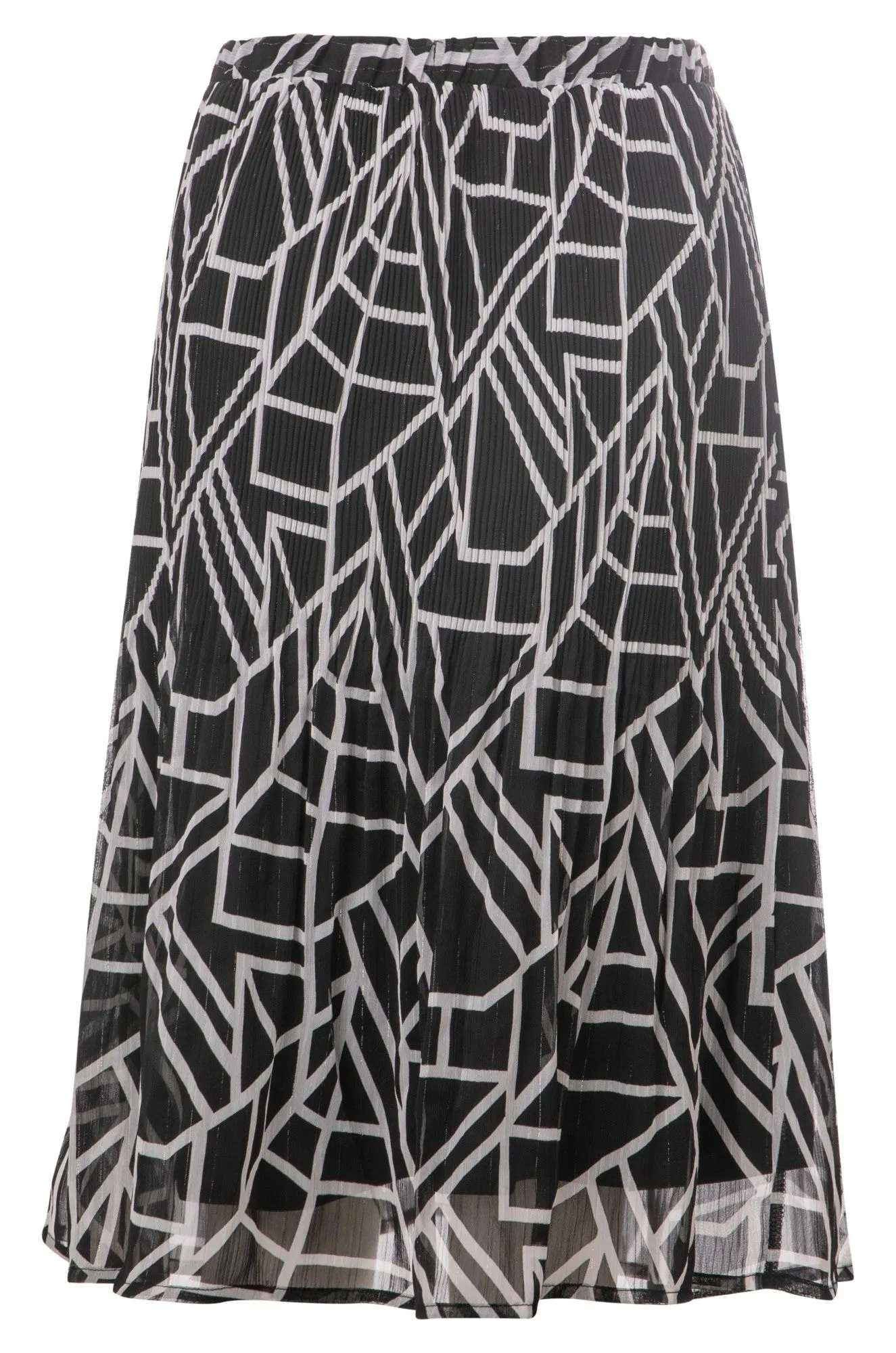 Winter Layering Signature Detail Mini pleat printed Chiffon Skirt | Black Ivory Geo | 8574A1