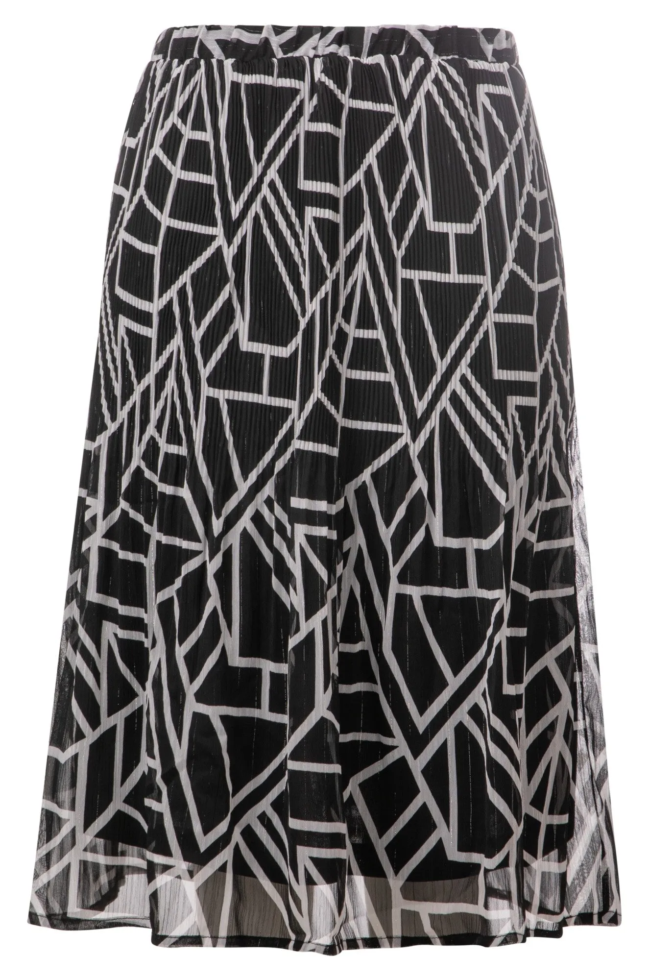 Limited Quantity Relaxed Mood Mini pleat printed Chiffon Skirt | Black Ivory Geo | 8574A1
