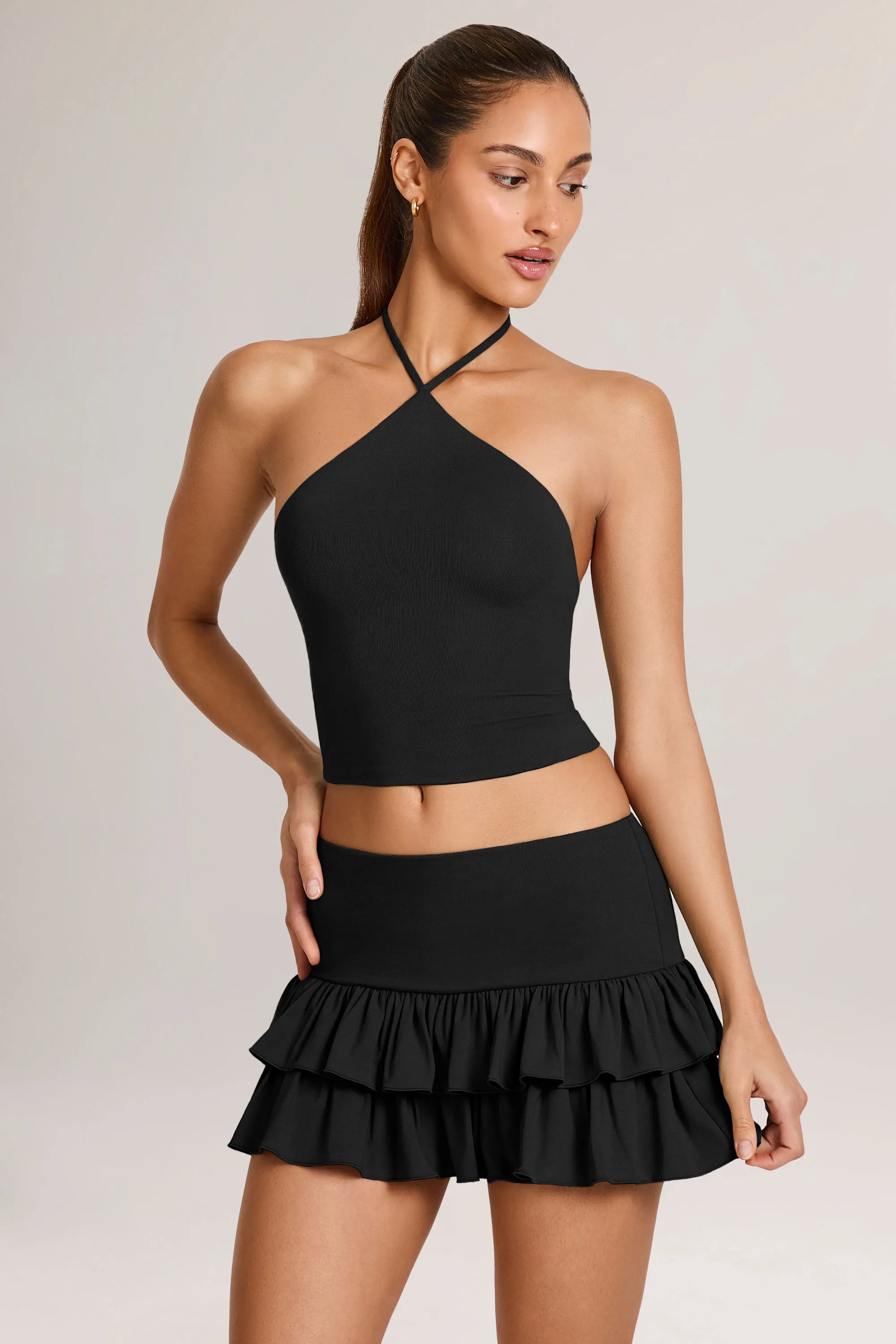 Quick Wear Summer Picnic Modal Ruffle Mid-Rise Mini Skirt in Black