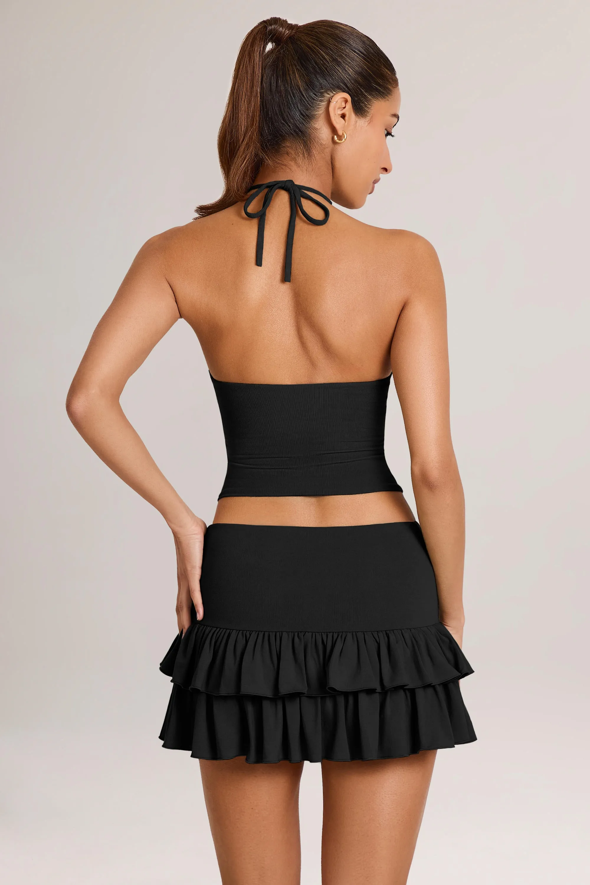 Modal Ruffle Mid-Rise Mini Skirt in Black Odor control Outdoor Outfit