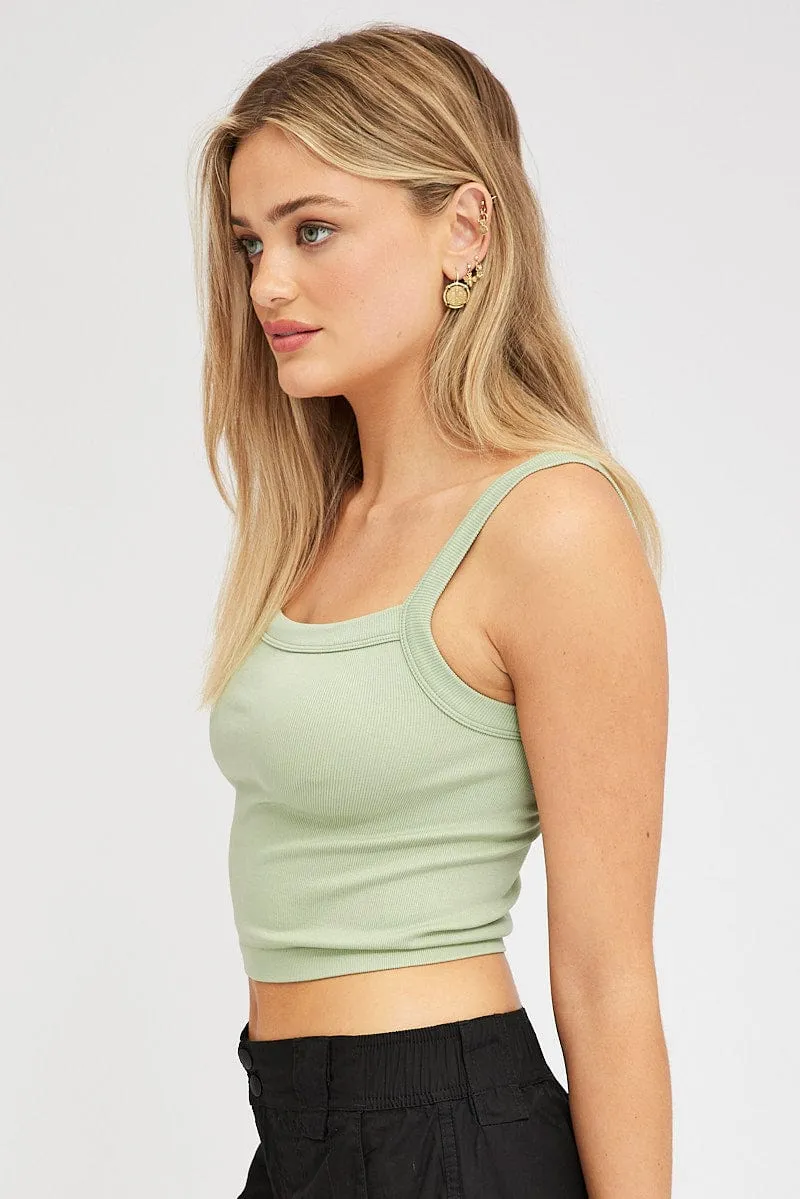 Breezy Fit Green Singlet Top Round Neck Seamles