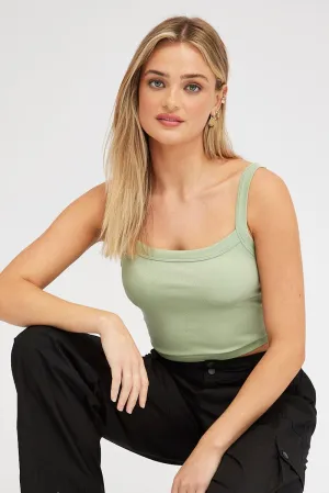 Green Singlet Top Round Neck Seamles AntiPillingCloth