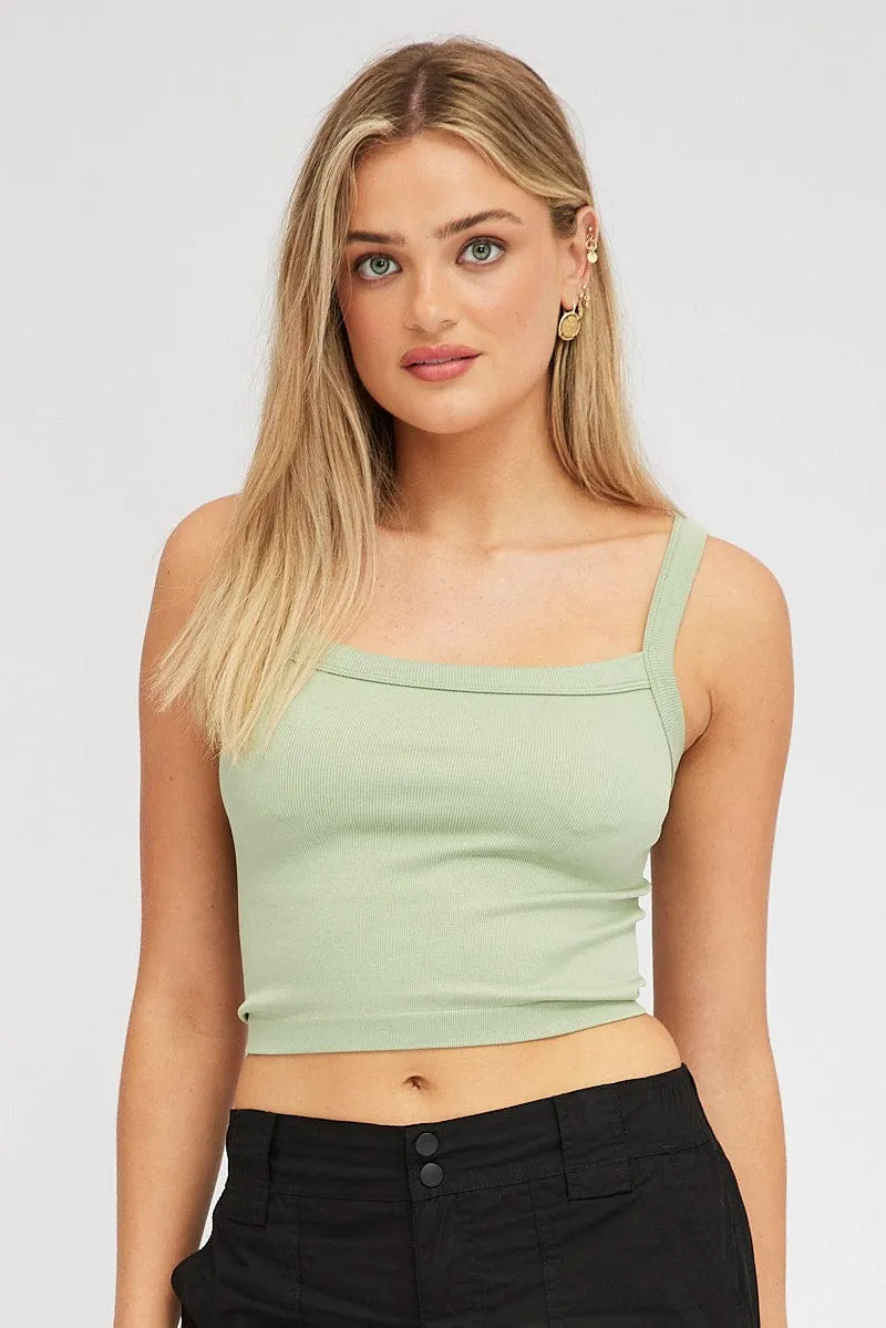 Italian Flair Green Singlet Top Round Neck Seamles