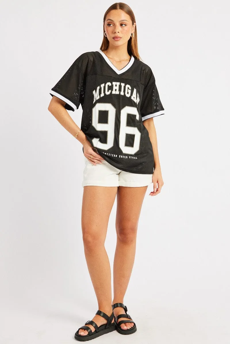 Black Sports Tee Short Sleeve Weekend Comfort Style