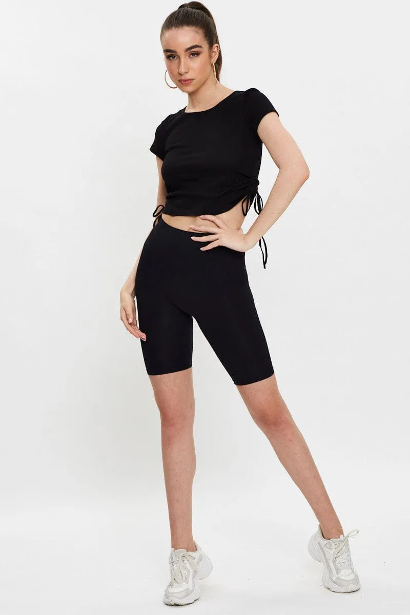 Relaxed Layer Black Drawstring T Shirt