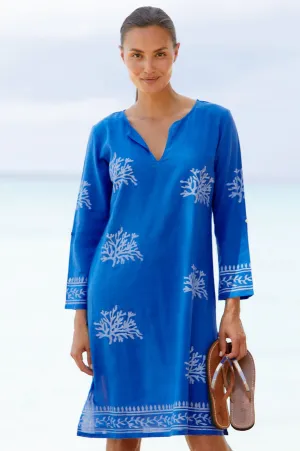 Play Edge Guadalupe Short Organic Cotton Tunic | Cobalt Blue/White