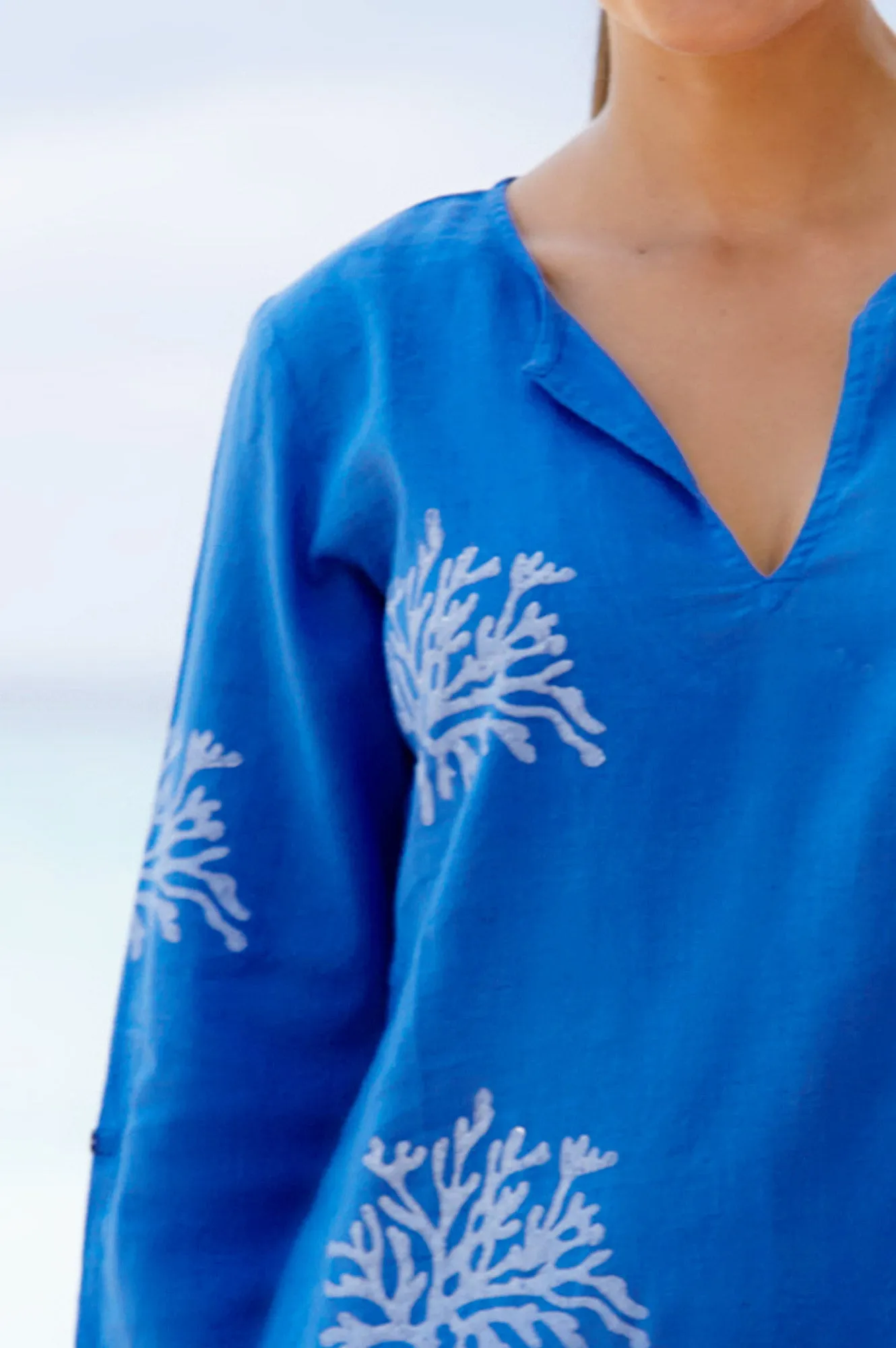 Soft fabric mini Guadalupe Short Organic Cotton Tunic | Cobalt Blue/White