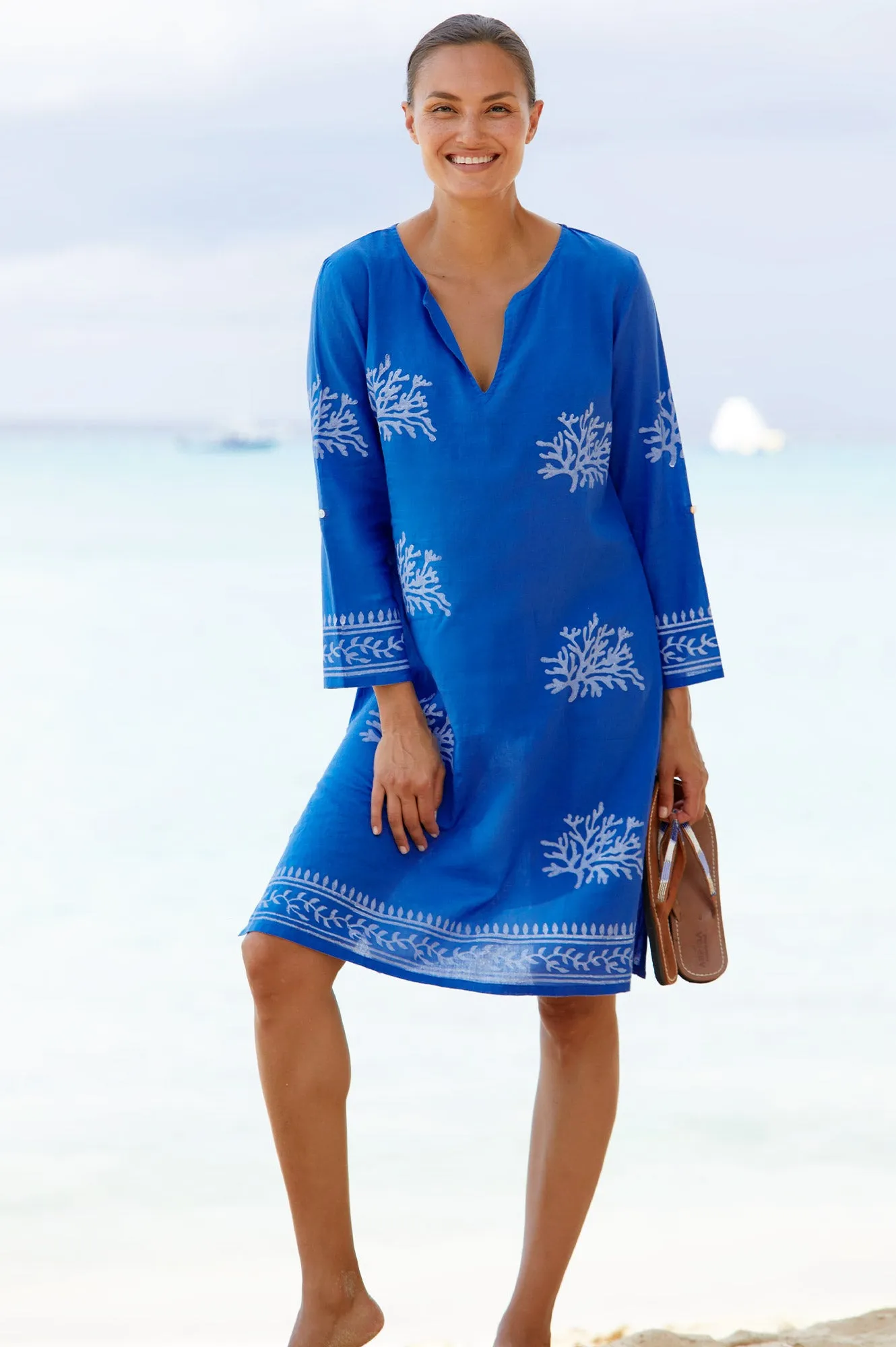 Guadalupe Short Organic Cotton Tunic | Cobalt Blue/White Bright sun dress Effortless chic mini