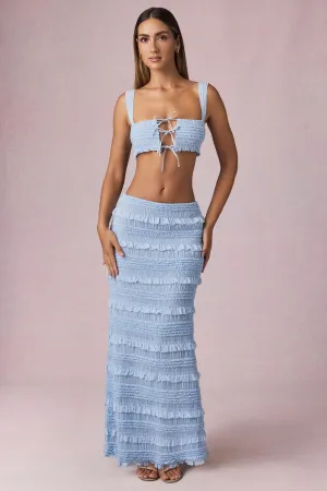 Formal Event Durable Hem Ruffled Mid-Rise Maxi Skirt in Powder Blue