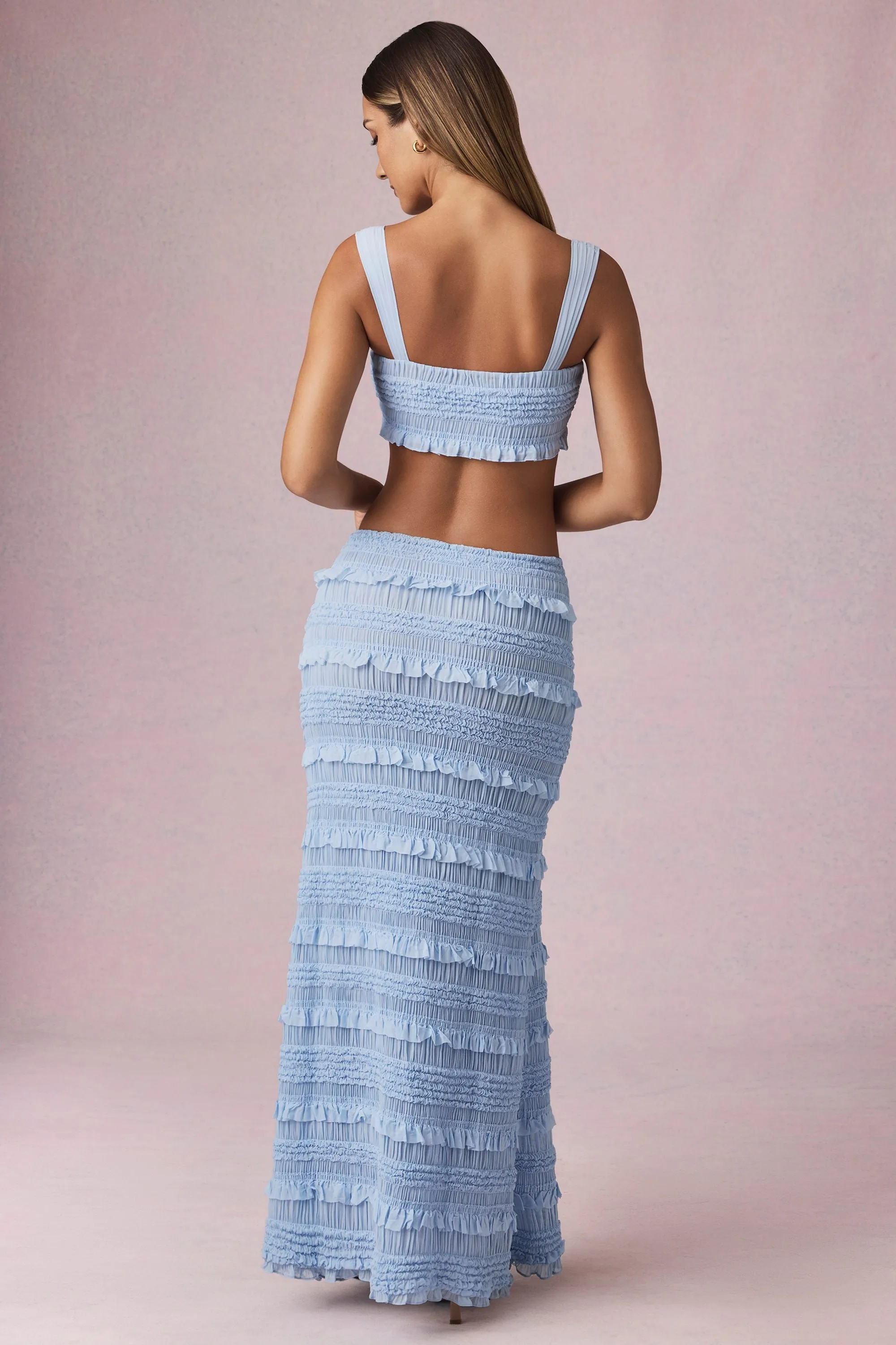 Ruffled Mid-Rise Maxi Skirt in Powder Blue Breezy Look