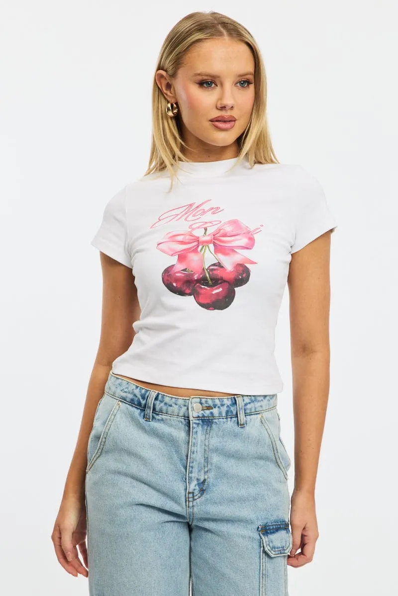 Collared formality Retro Style White Graphic Tee Short Sleeve