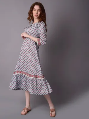 Casual Sweater Women Blue Floral Print Dress