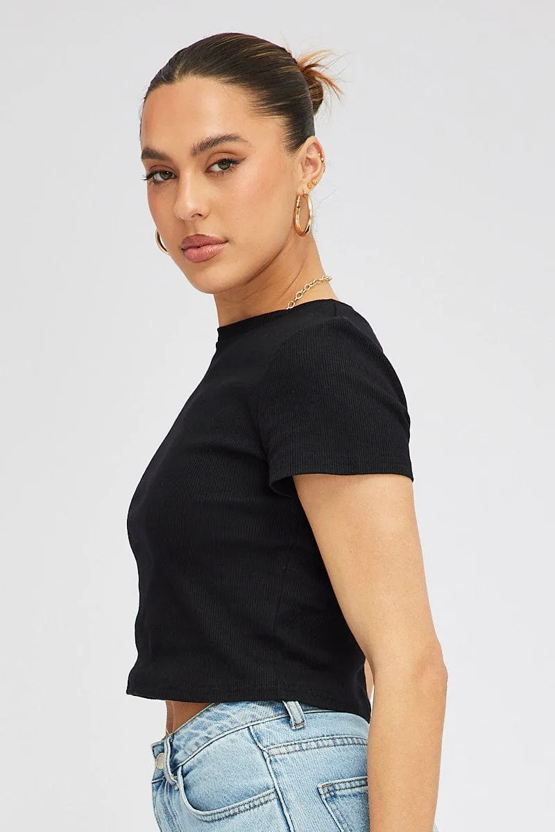 Black T Shirt Short Sleeve Crew Neck Family Style mesh ventilation