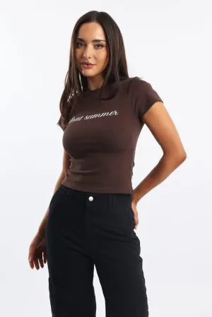 Brown Graphic Tee Short Sleeve Lightweight Construction