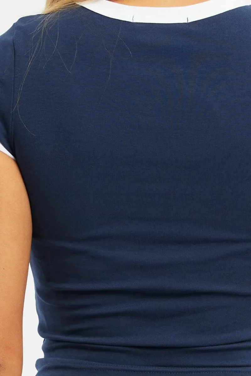 Blue Graphic Tee Short Sleeve Modern Casual