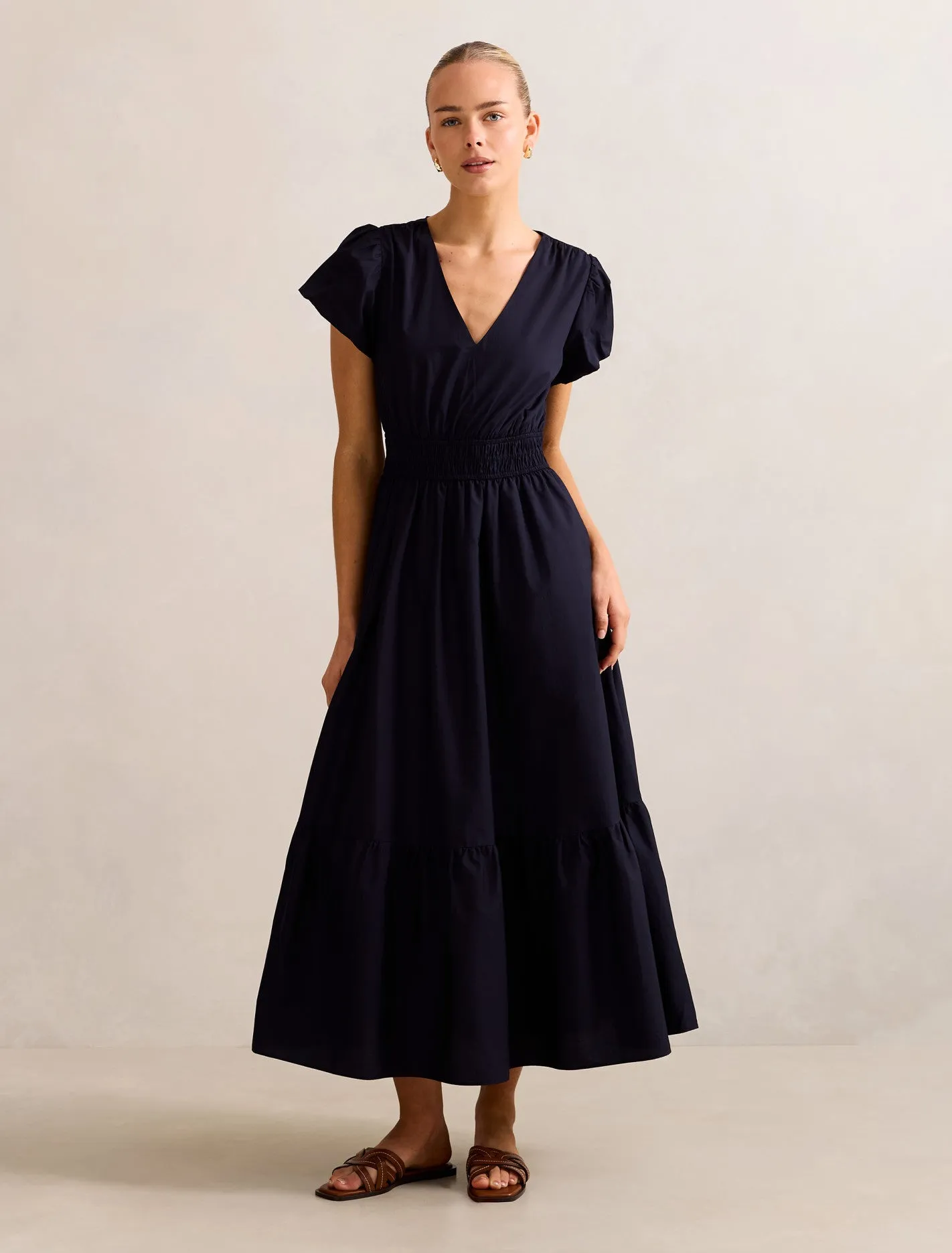 Mara Puff Sleeve Cotton Midi Dress pack light