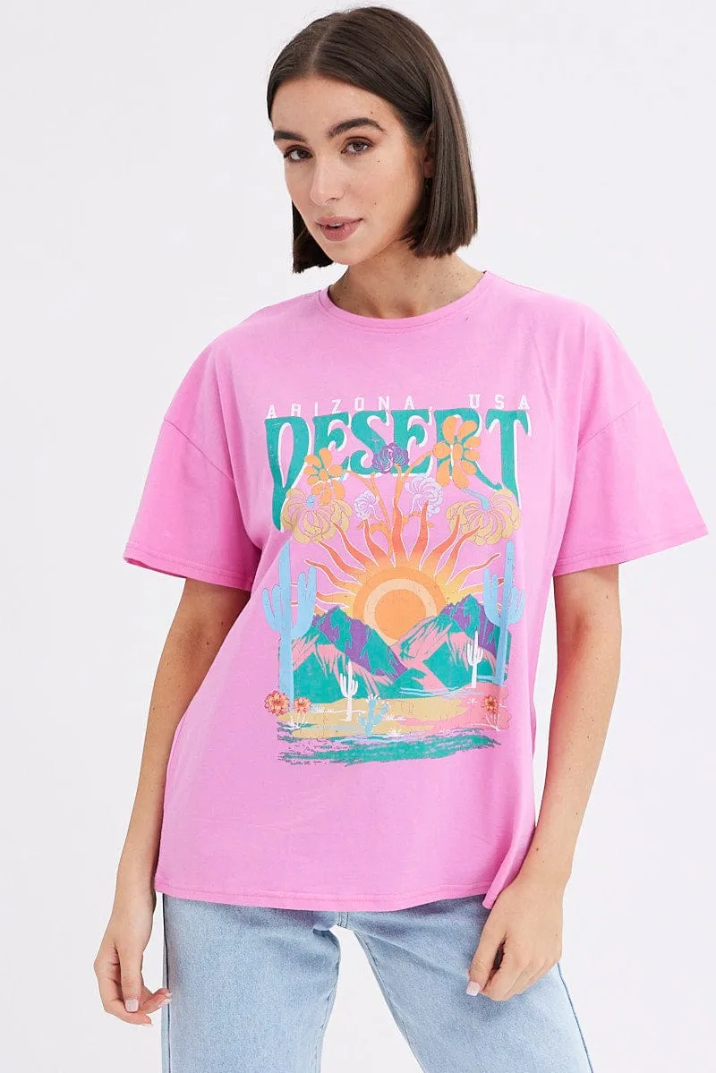 Pink Graphic Tee Short Sleeve Desert Arizona Festival Valentine's Day Sporty Comfort