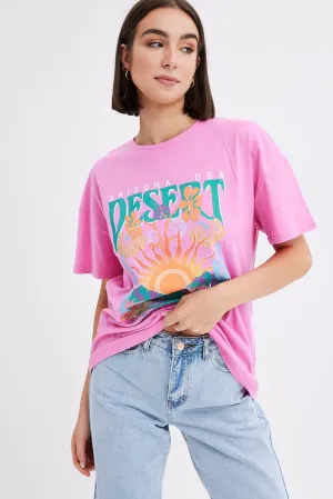 Effortless Layer Easygoing Design Pink Graphic Tee Short Sleeve Desert Arizona Festival