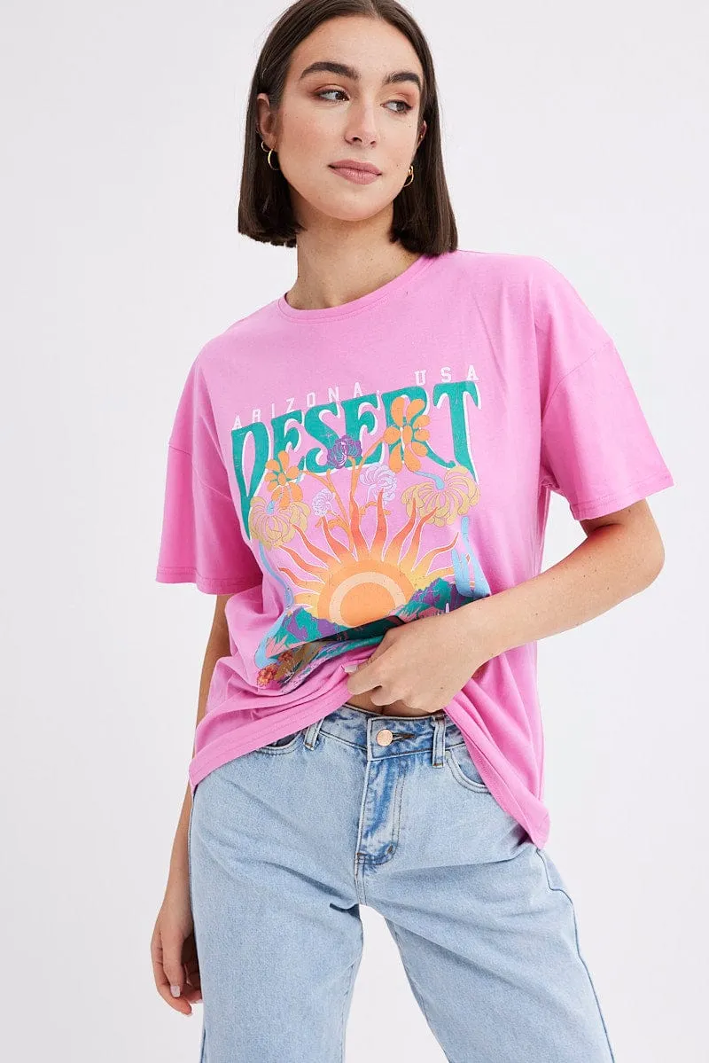 Effortless Layer Easygoing Design Pink Graphic Tee Short Sleeve Desert Arizona Festival