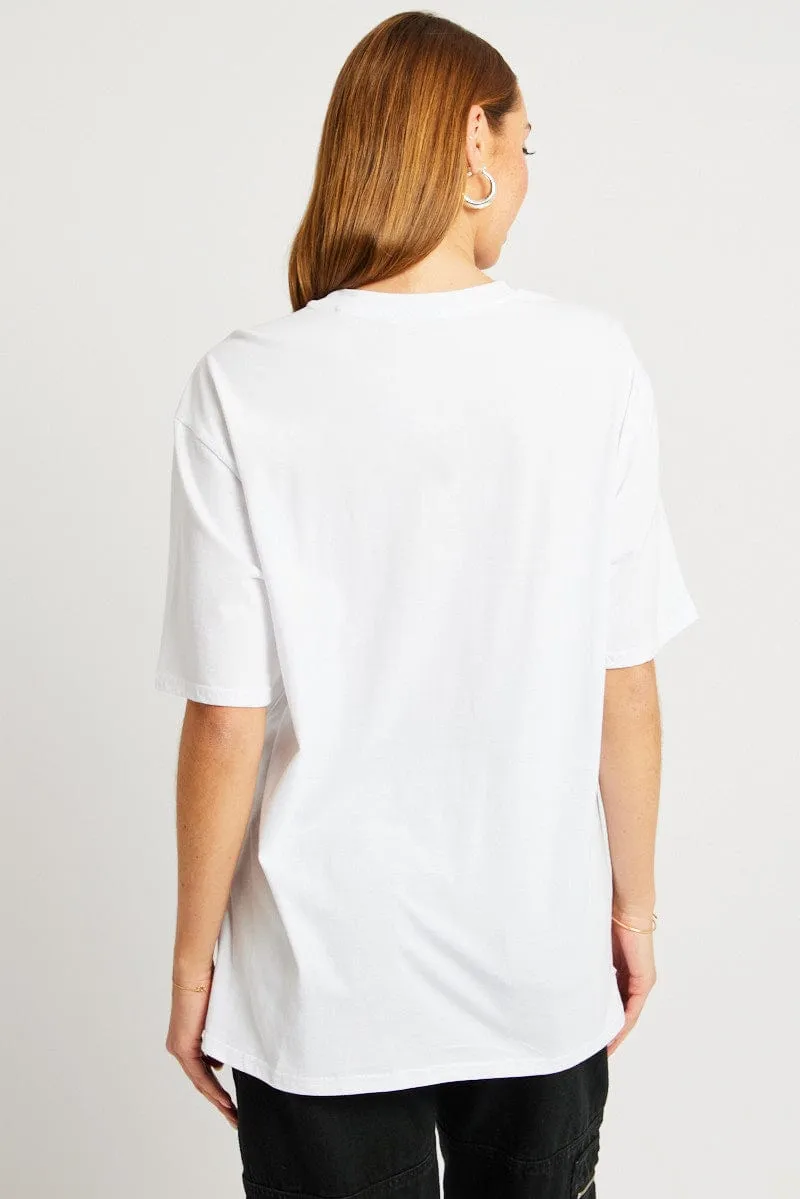 Streetwear Style Multi Panel Structure White Graphic Tee Short Sleeve