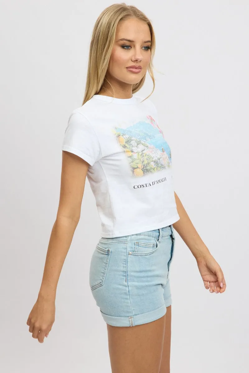 White Graphic Tee Short Sleeve Everyday Trend