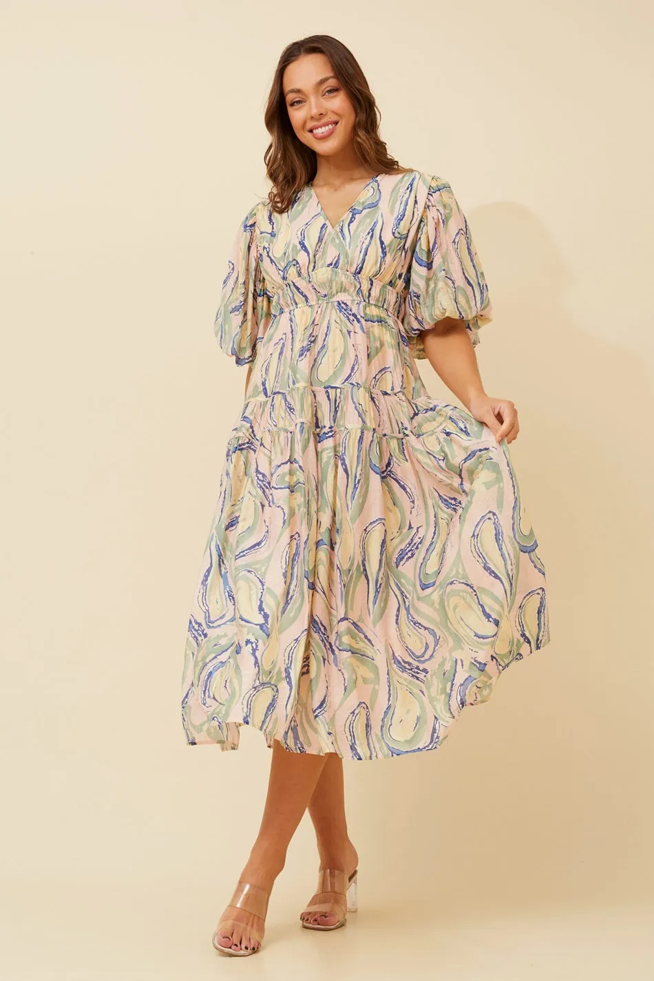 ANUSHKA PUFF SLEEVE MIDI DRESS Busy Mom