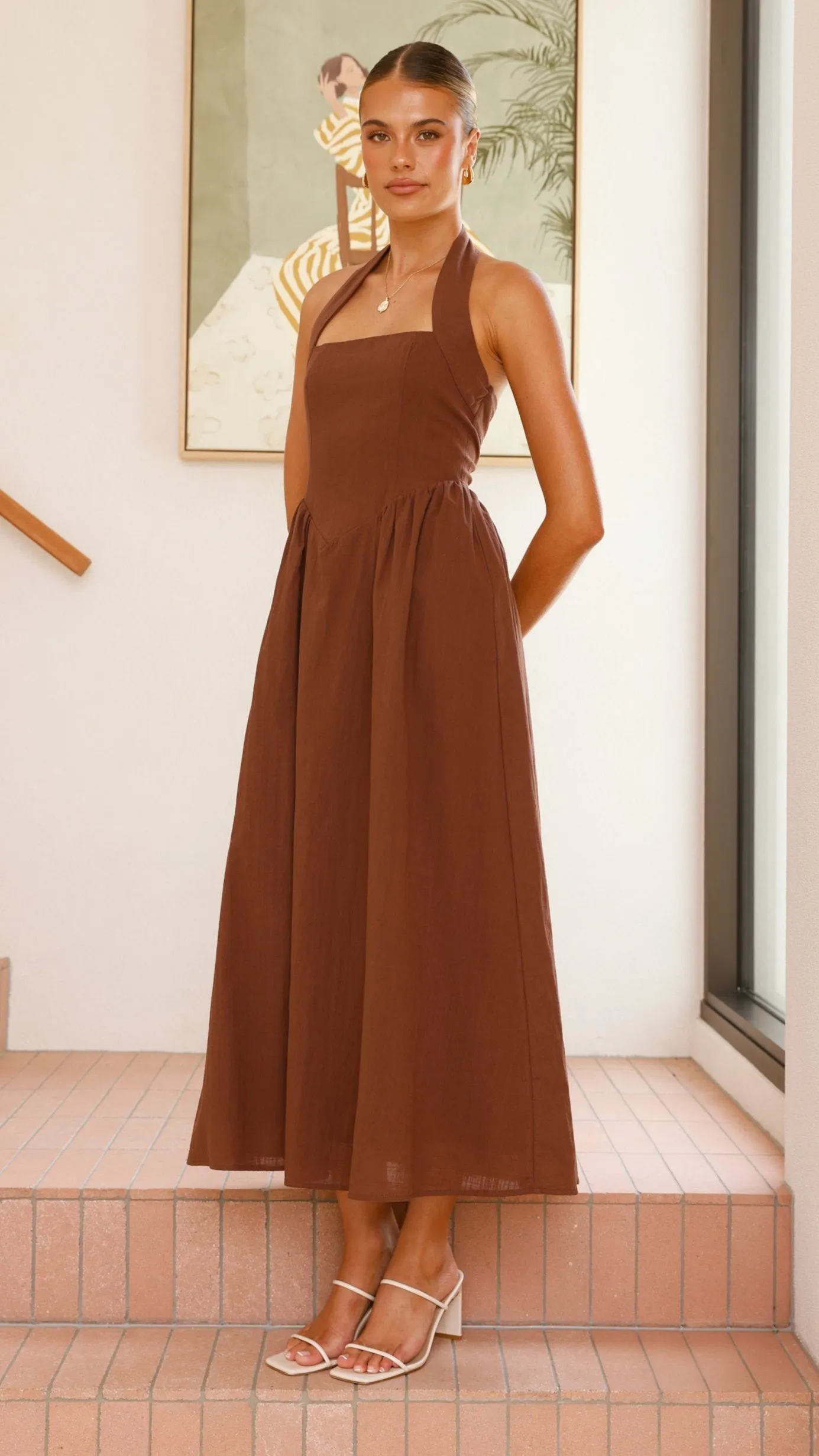 Caden Maxi Dress - Chocolate Metal Glow Story Wear