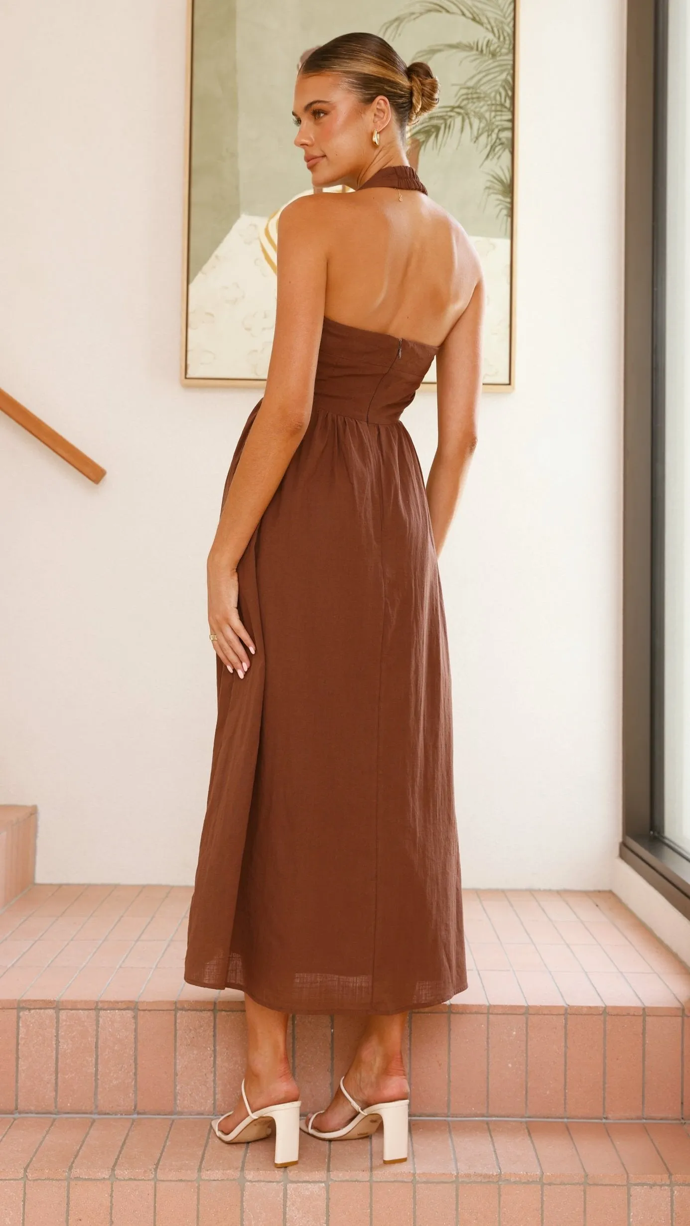 Caden Maxi Dress - Chocolate Mesh Glow One shoulder