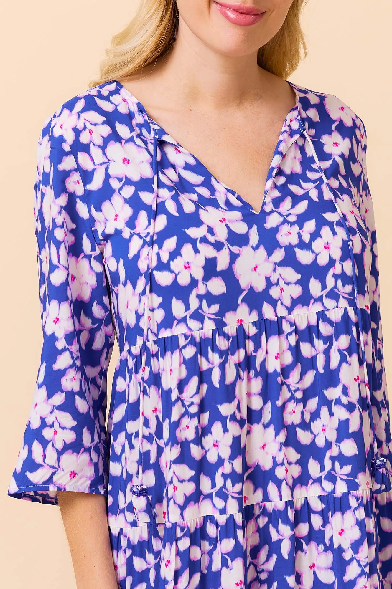 Classy Attire Moon View Emma EcoVero? Midi Dress | Blossom Cobalt/Pink