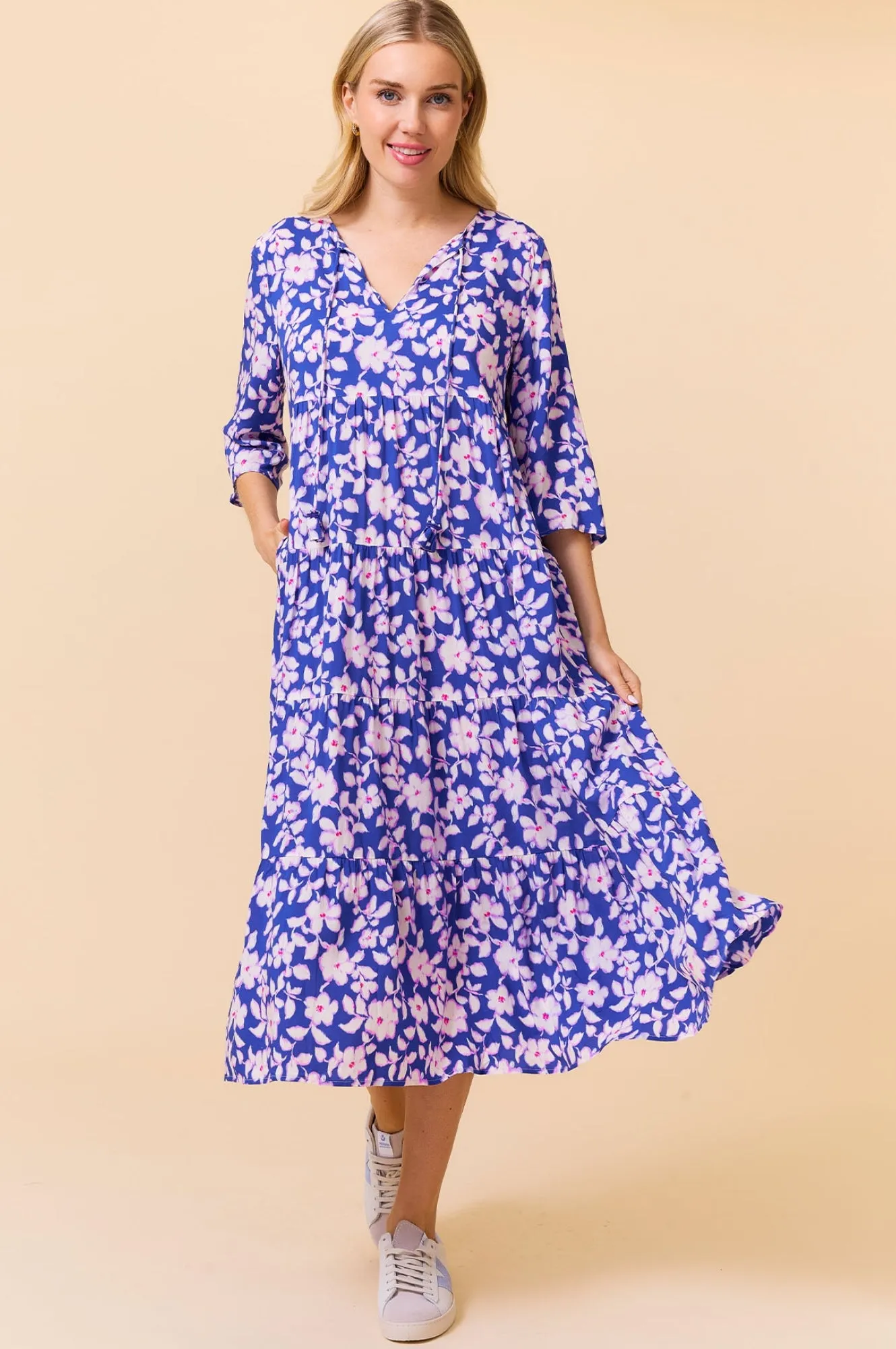 Island Mood Emma EcoVero? Midi Dress | Blossom Cobalt/Pink