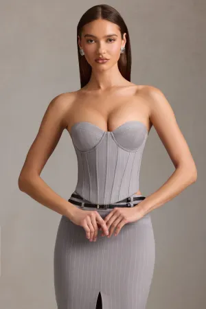 Pinstripe Lace-Up Corset Top in Grey Cold Weather Gear Glitter Glow