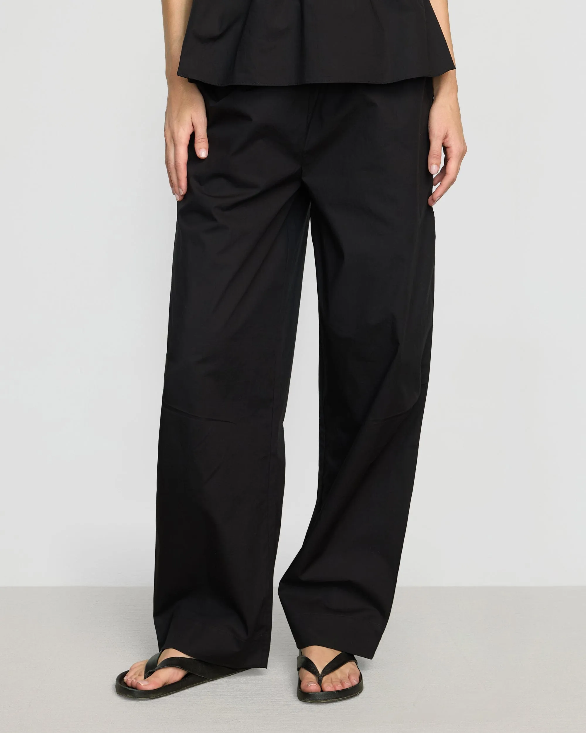 Paula Smocked-Waist Organic Cotton Pant Performance Wear Adjustable Belt Loops