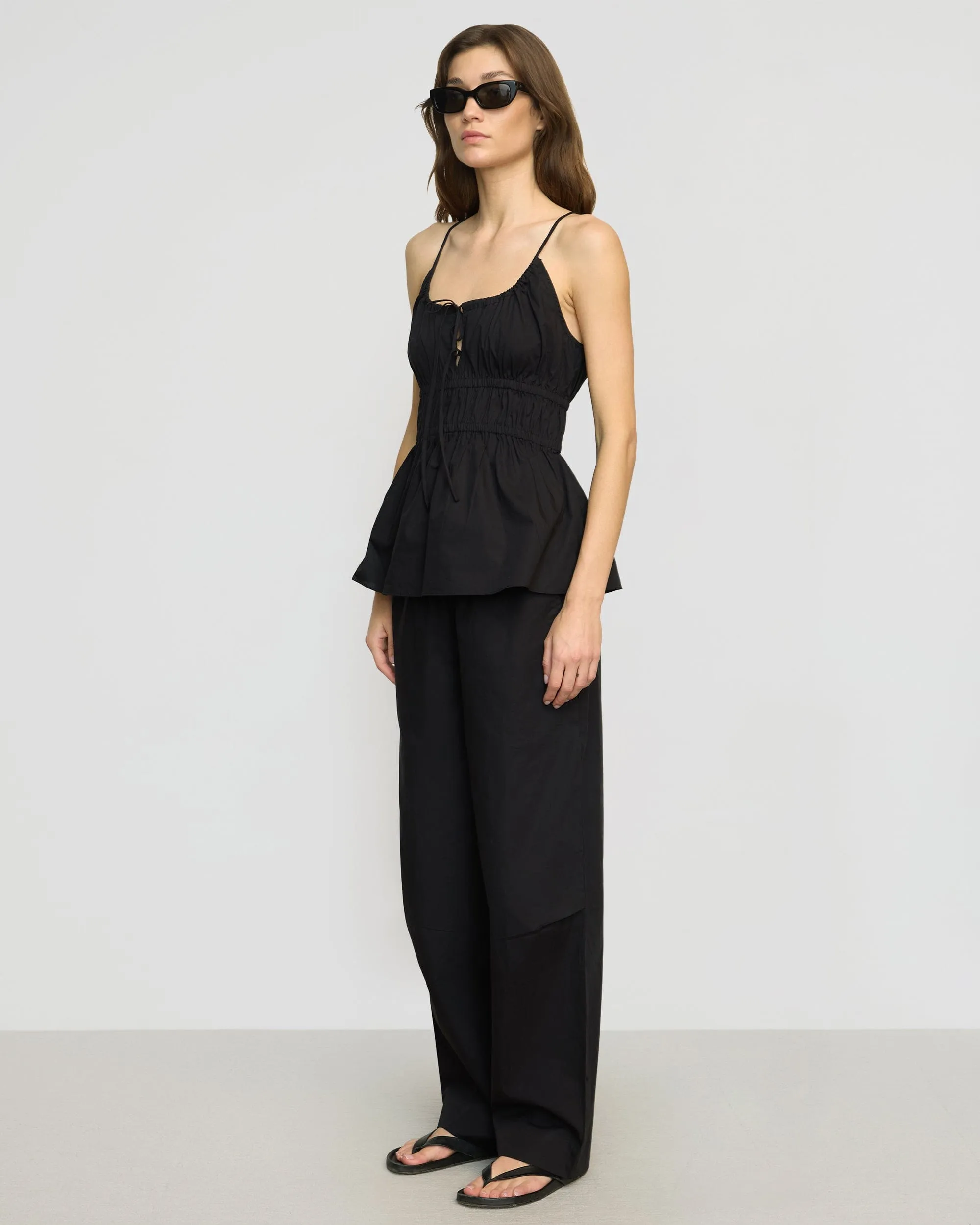 Simple Fit High Rise Design Paula Smocked-Waist Organic Cotton Pant