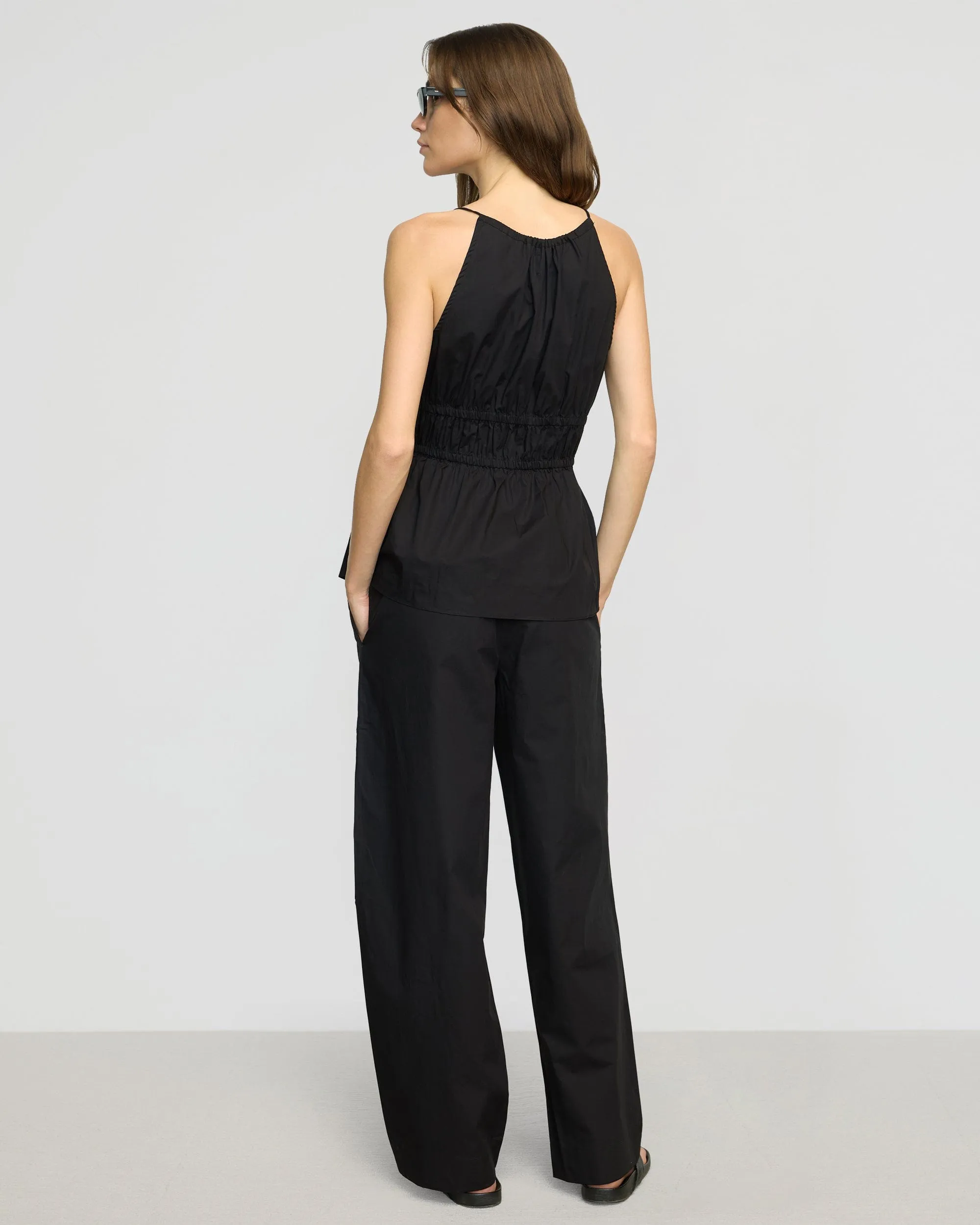 Layered Panel Design Paula Smocked-Waist Organic Cotton Pant