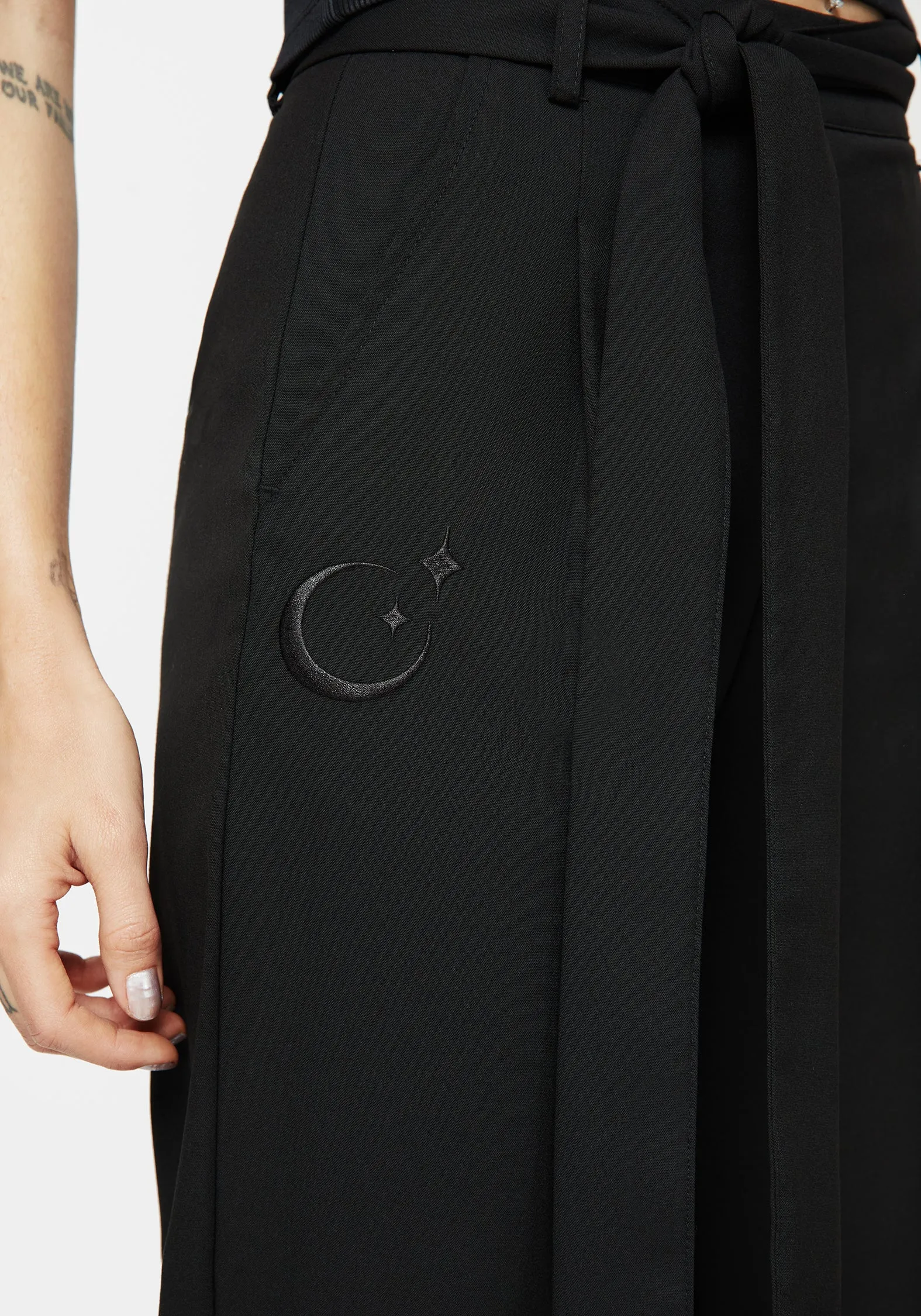 Reflective Trim Hester Embroidered Tapered Trousers - Black
