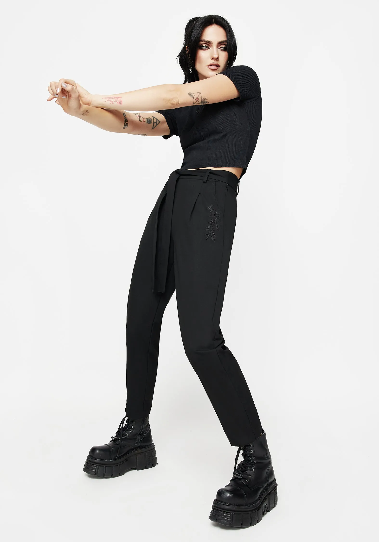Hester Embroidered Tapered Trousers - Black UltraSoftLining Slim Stretch