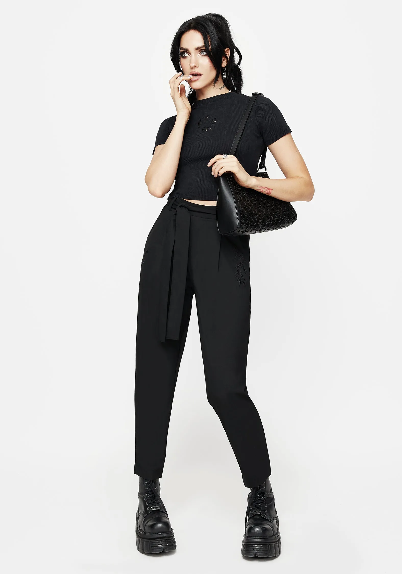 Quick Release Buckle All Season Hester Embroidered Tapered Trousers - Black