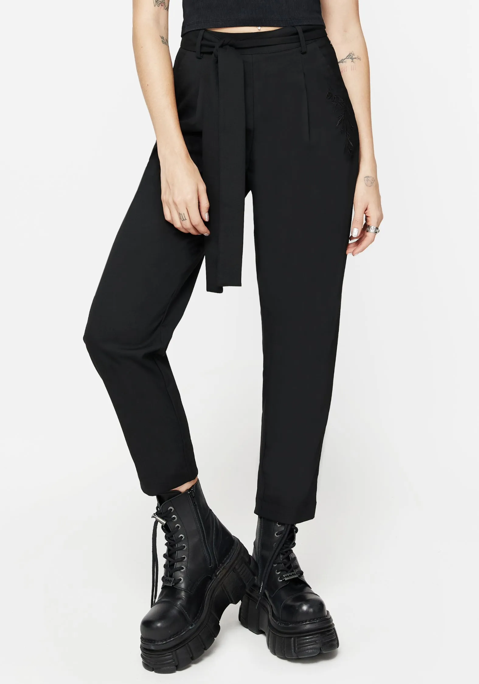 Core Utility Hester Embroidered Tapered Trousers - Black