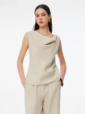 Quick Pullover Design 100% Linen Cowl Neck Women Tank Top