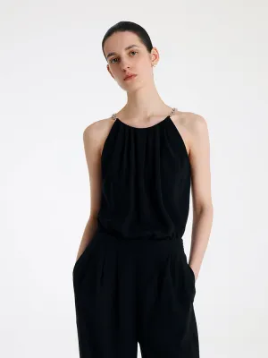 Collector - desired Triacetate Halter Women Tank Top With Detachable Chain