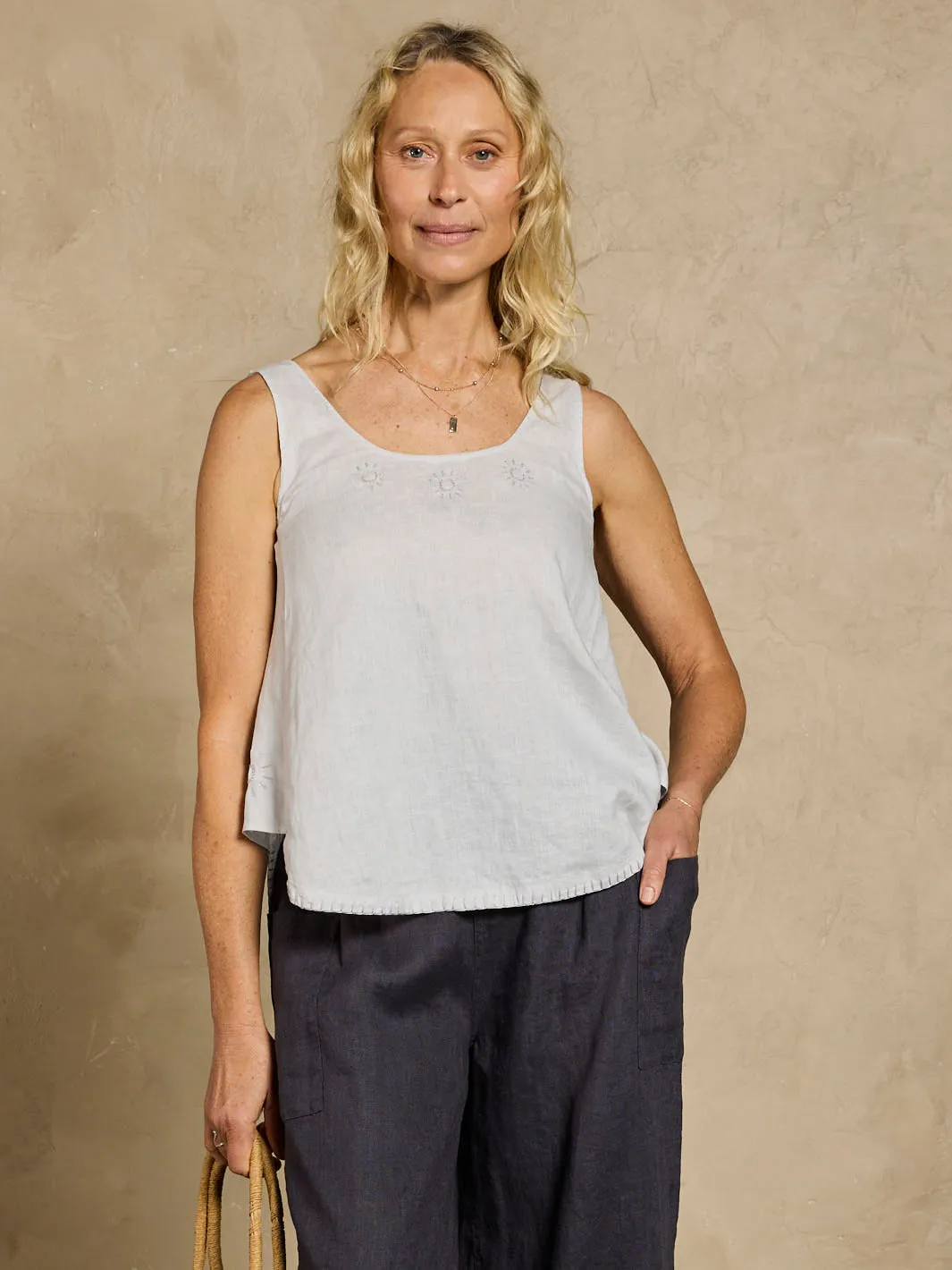 Evia Linen Top Oyster Drop Shoulder