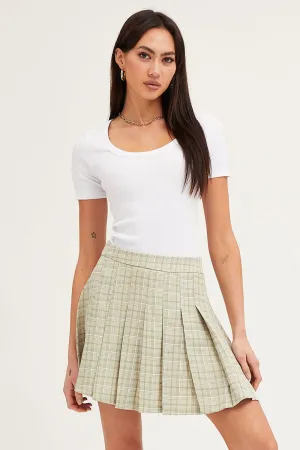 Jewel Tones Check High Waist Pleated Tennis Skirt