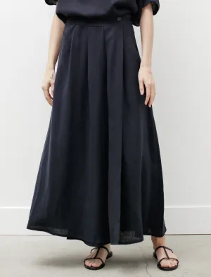 Long Skirt Linen Navy High Shine